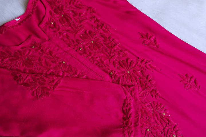 Naira Deep Pink Rayon Mukaish 3 Piece Set