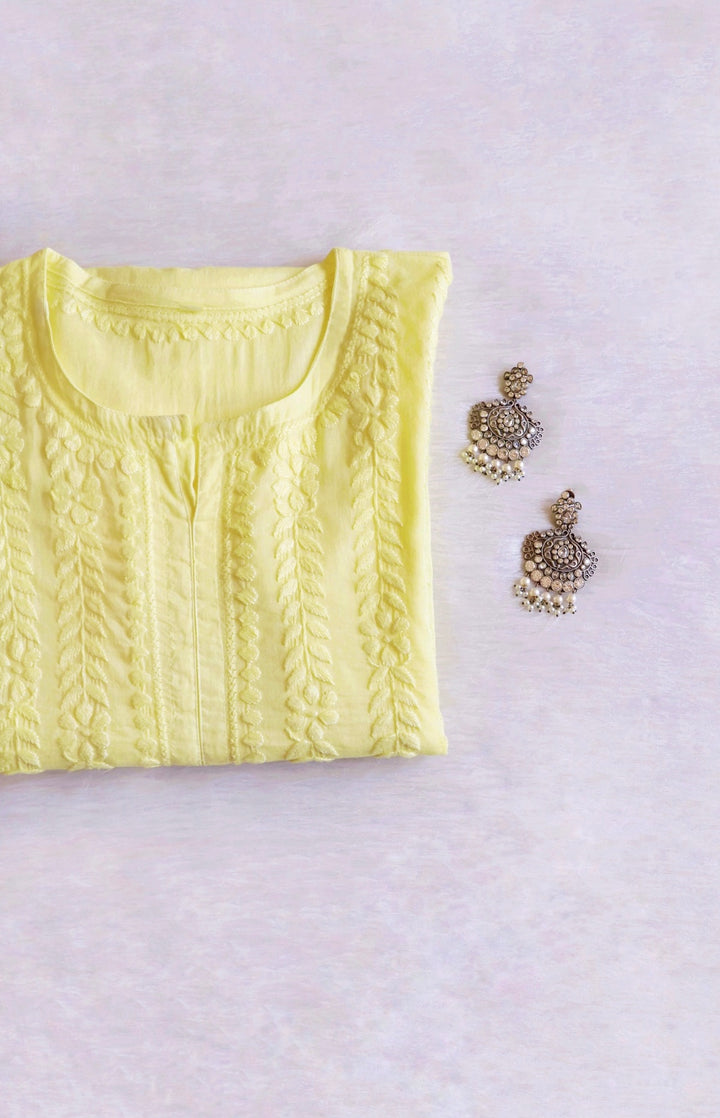 Noor Pastel Yellow Pure Cotton Kurta - Noor Chikankari