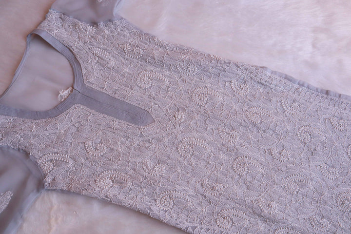 Nazish Grey & White Long Georgette kurta