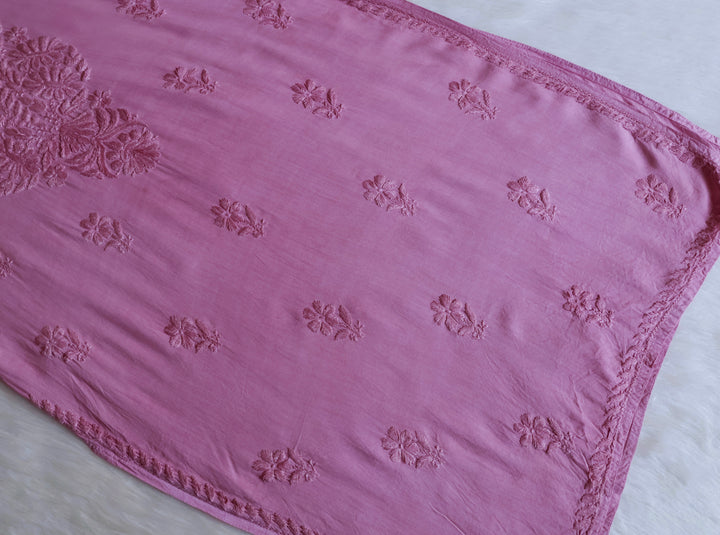 Amirah Dusty Lavender Ombre Long Rayon Kurta - Noor Chikankari