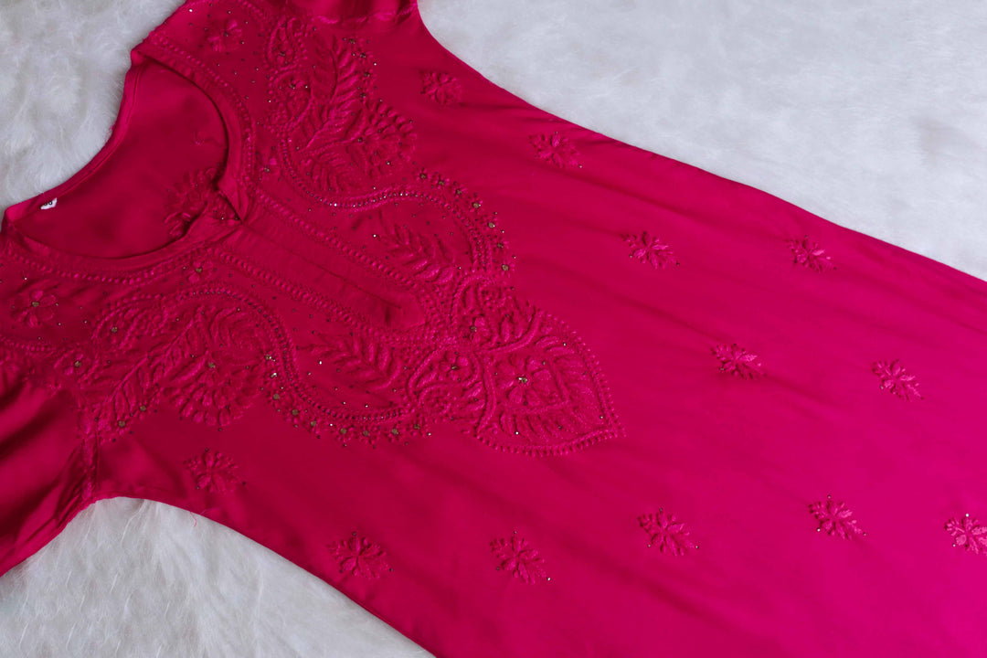 Naida Deep Pink Rayon mukaish Long Kurta