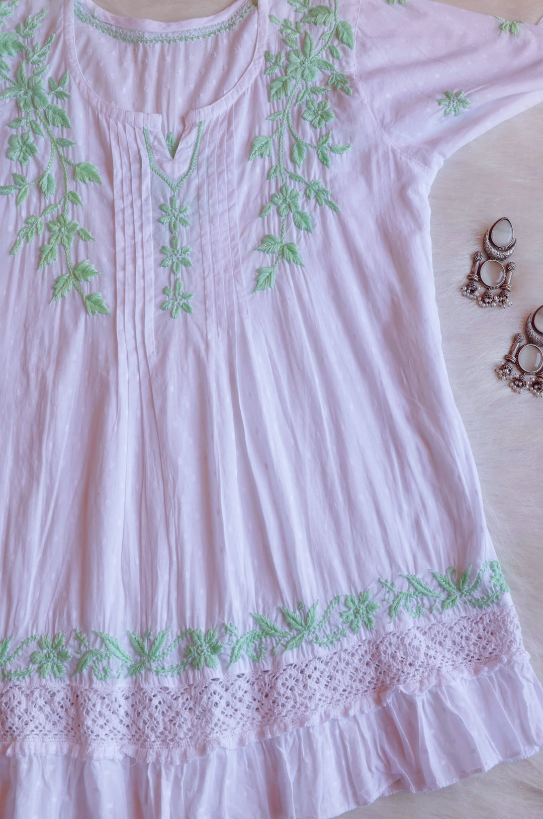 Nazakat White & Pastel Green Premium Cotton kurta