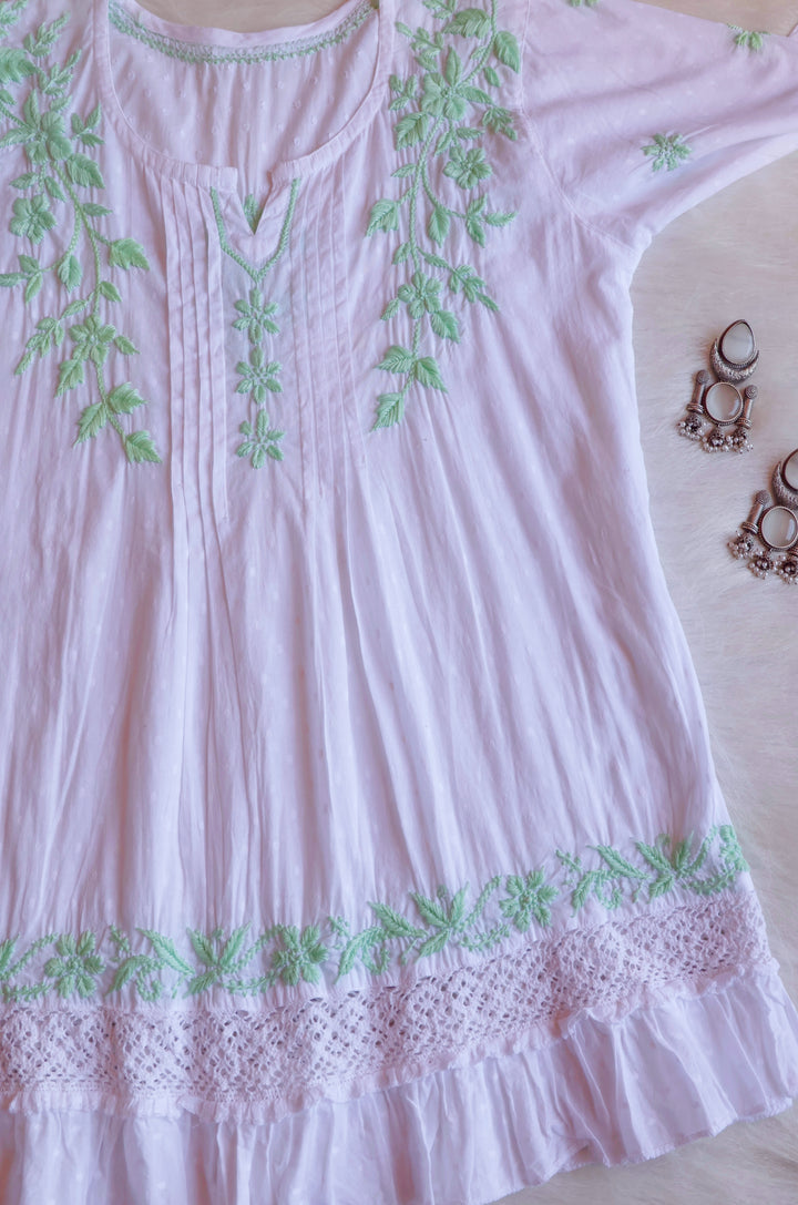 Nazakat White & Pastel Green Premium Cotton kurta