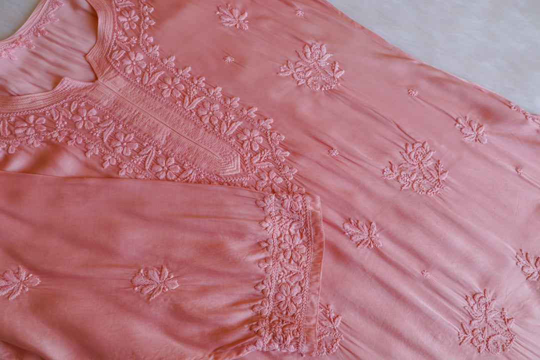Mehr Blush Beige Long Modal Silk Kurta