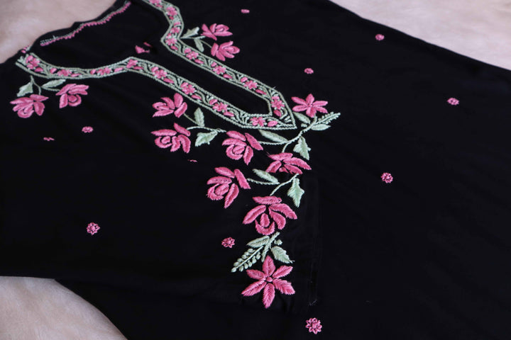 Gul Kashmiri Black & Baby Pink Modal Kurta Set