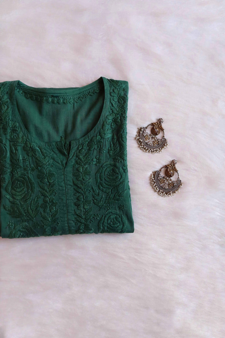Noura Deep Green Pure Mulmul Kurta