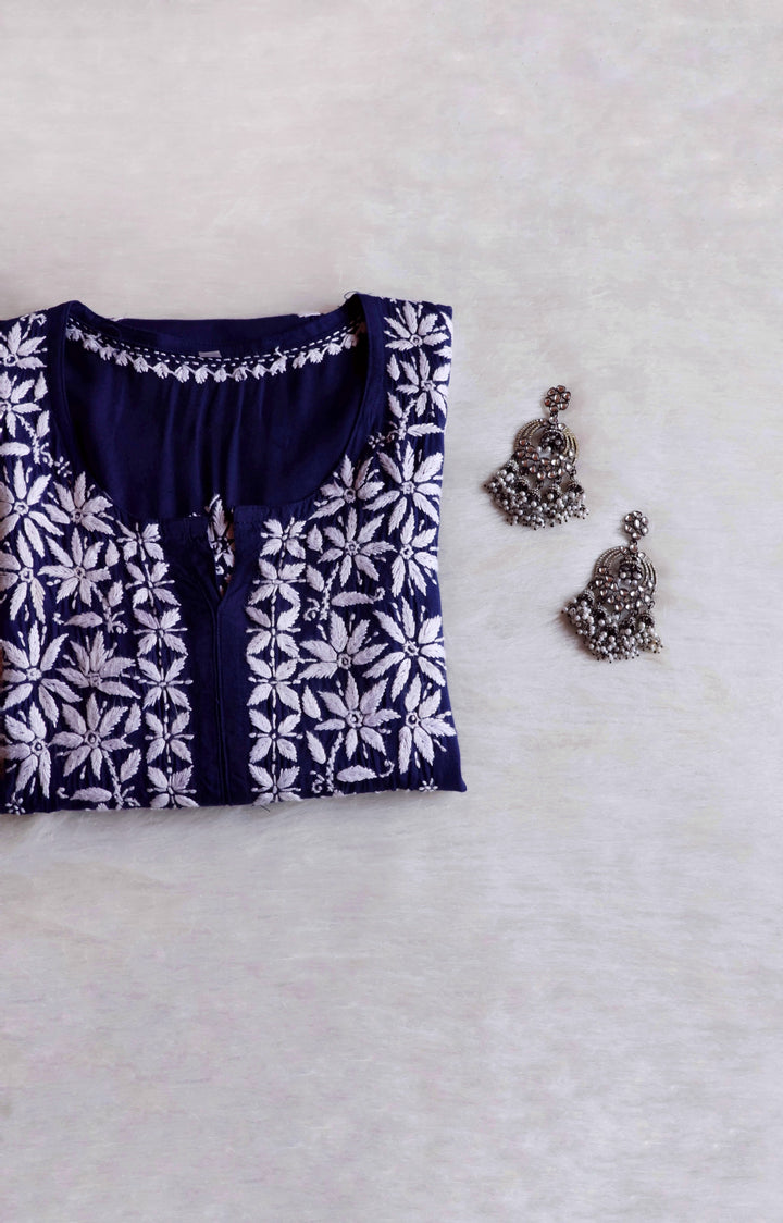 Haala Navy Blue Long Rayon Kurta