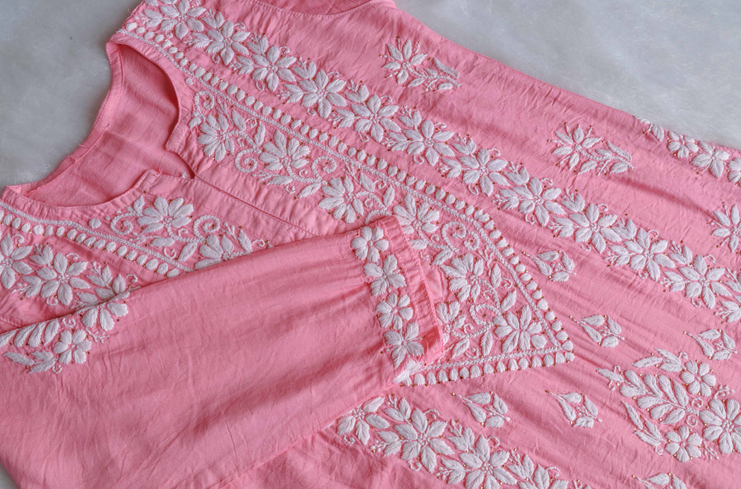 Alizah Baby Pink Linen Chanderi Mukaish Kurta