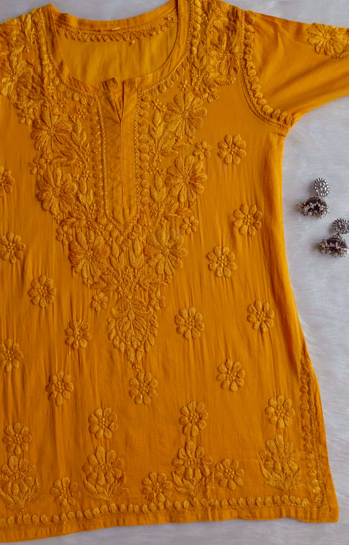 Nazakat Mustard Cotton short kurta