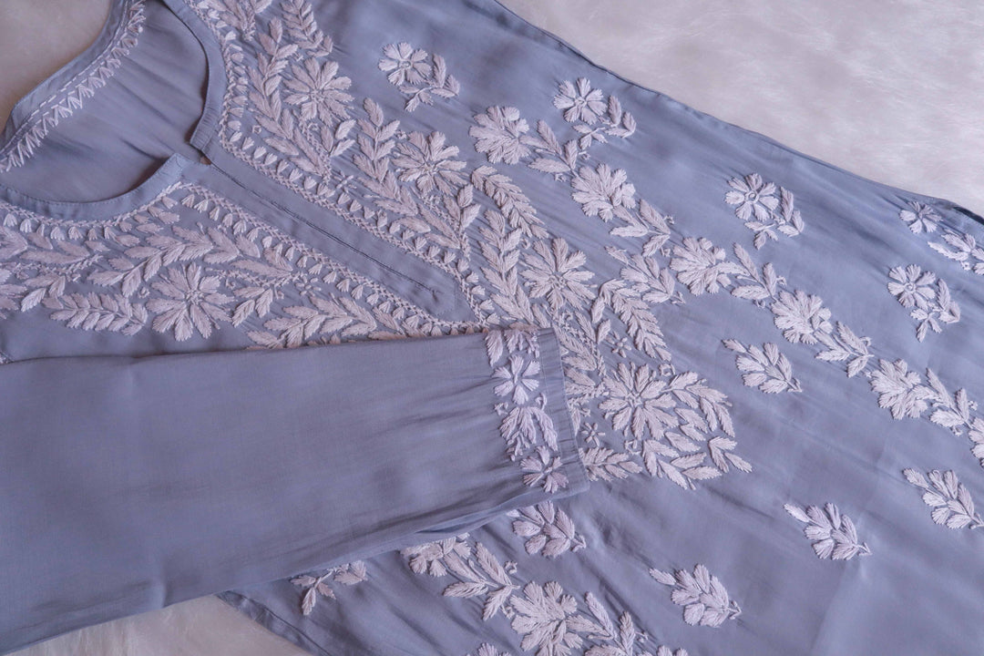 Saman Powder Blue & White Muslin Kurta