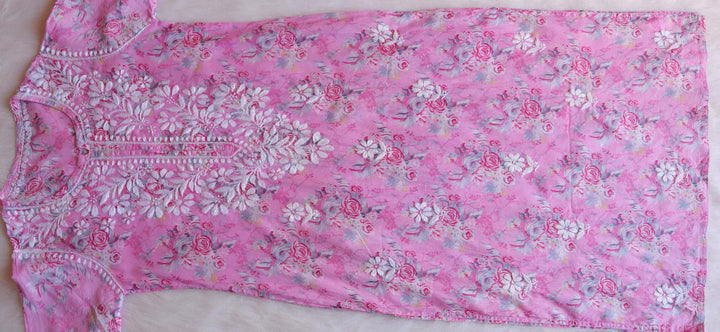 Zahra Baby Pink Floral Long MulMul kurta