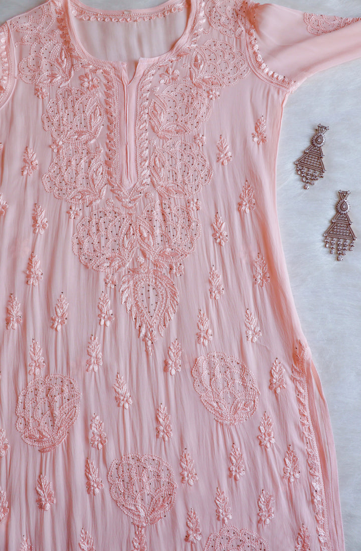 Hanaa Peach Viscose Georgette Kurta