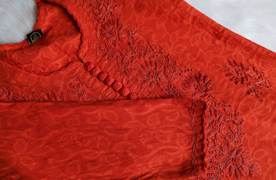 Saffron Long Jacquard Cotton kurta