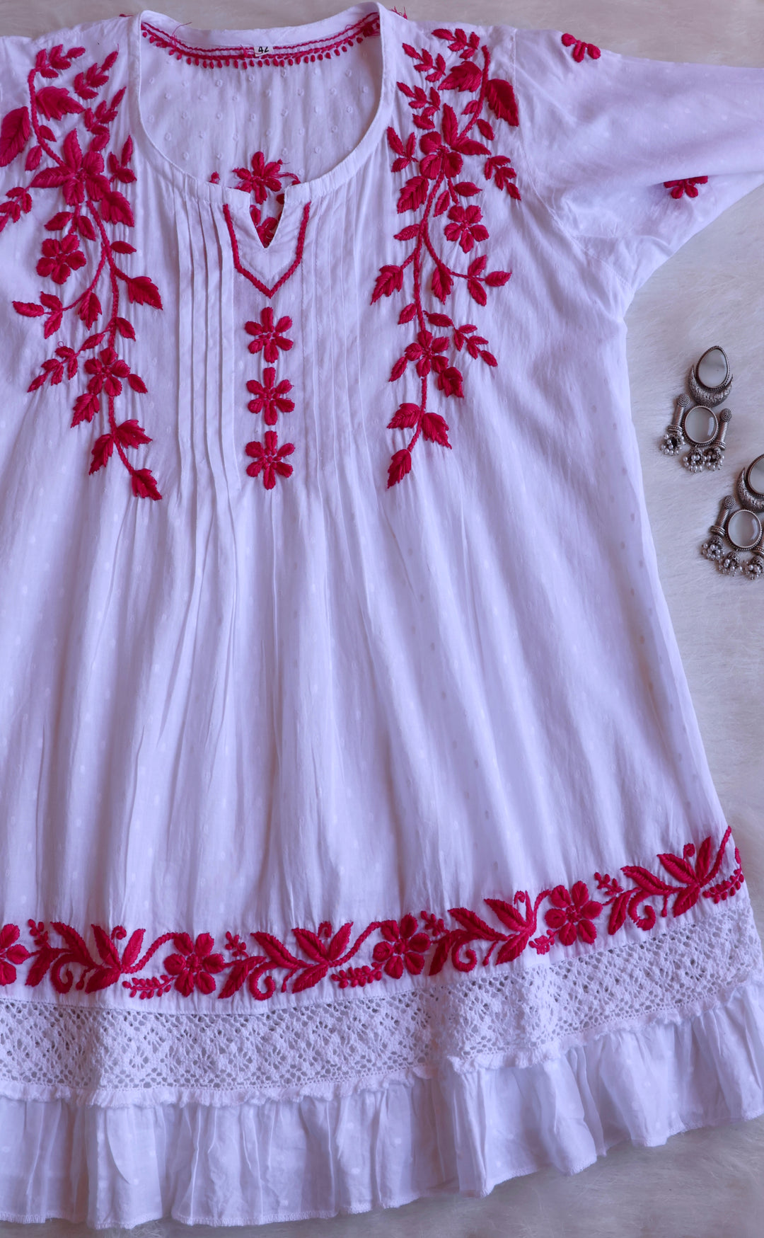 Nazakat White & Deep Pink Premium Cotton kurta