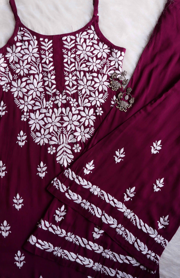 Raaha Deep Purple Sleeveless Rayon Kurta Pant set