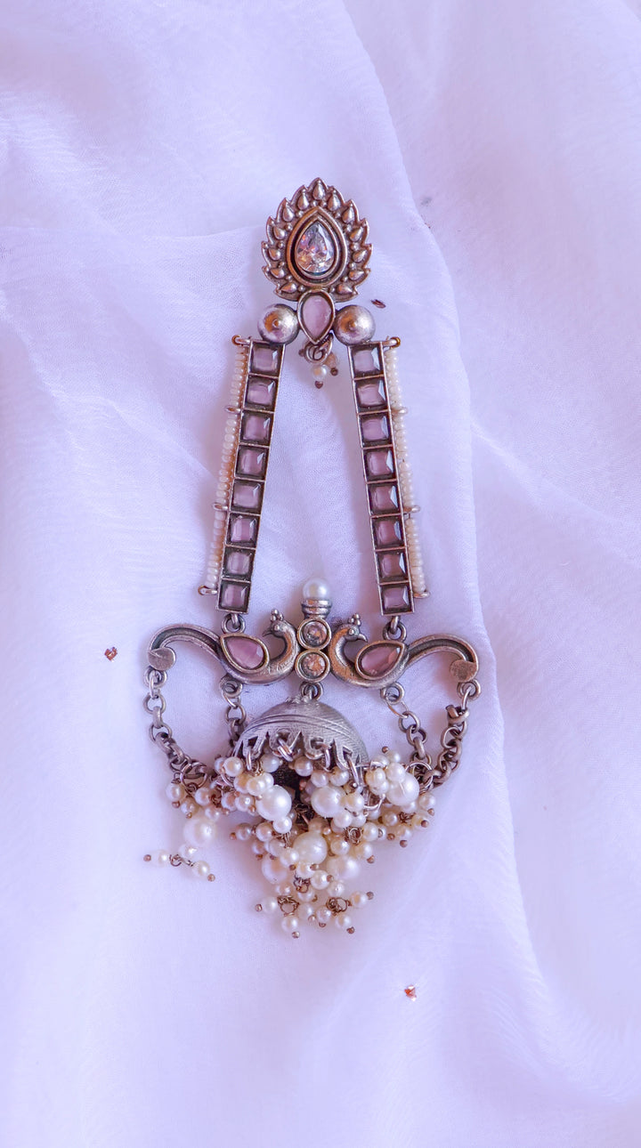 Princess Pink Swan Chandelier oxidised earrings
