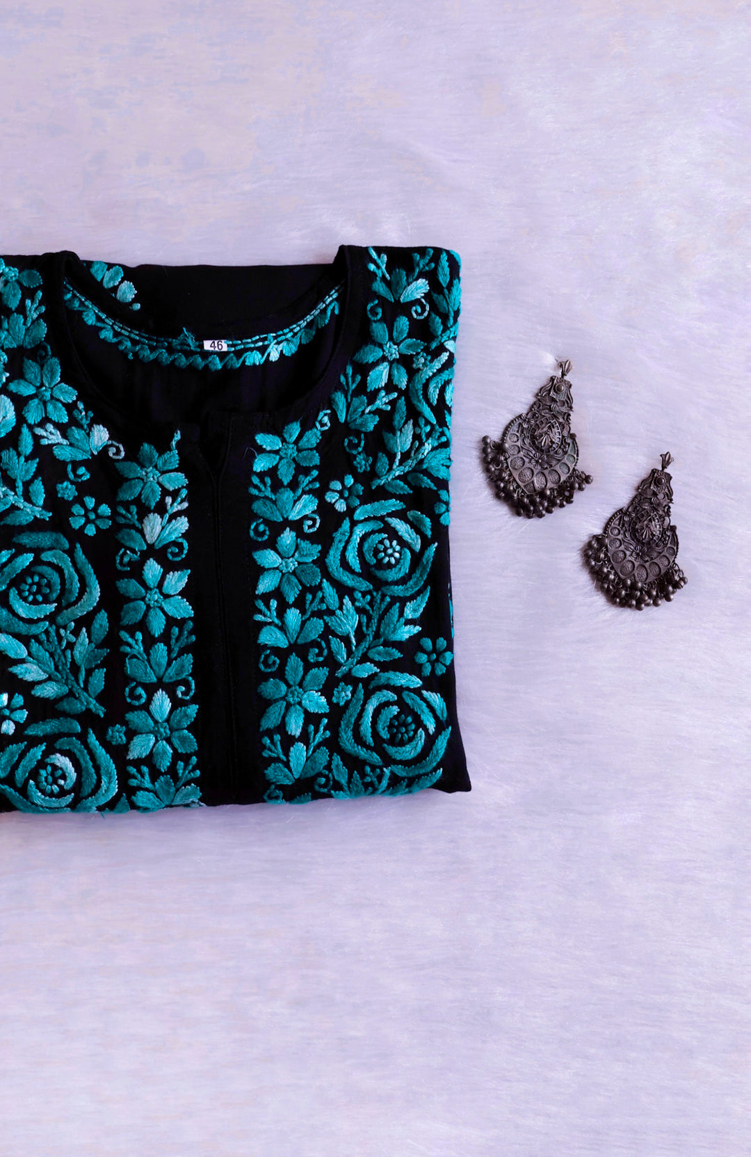 Gulaab Black & Teal Ombre Long Rayon Kurta