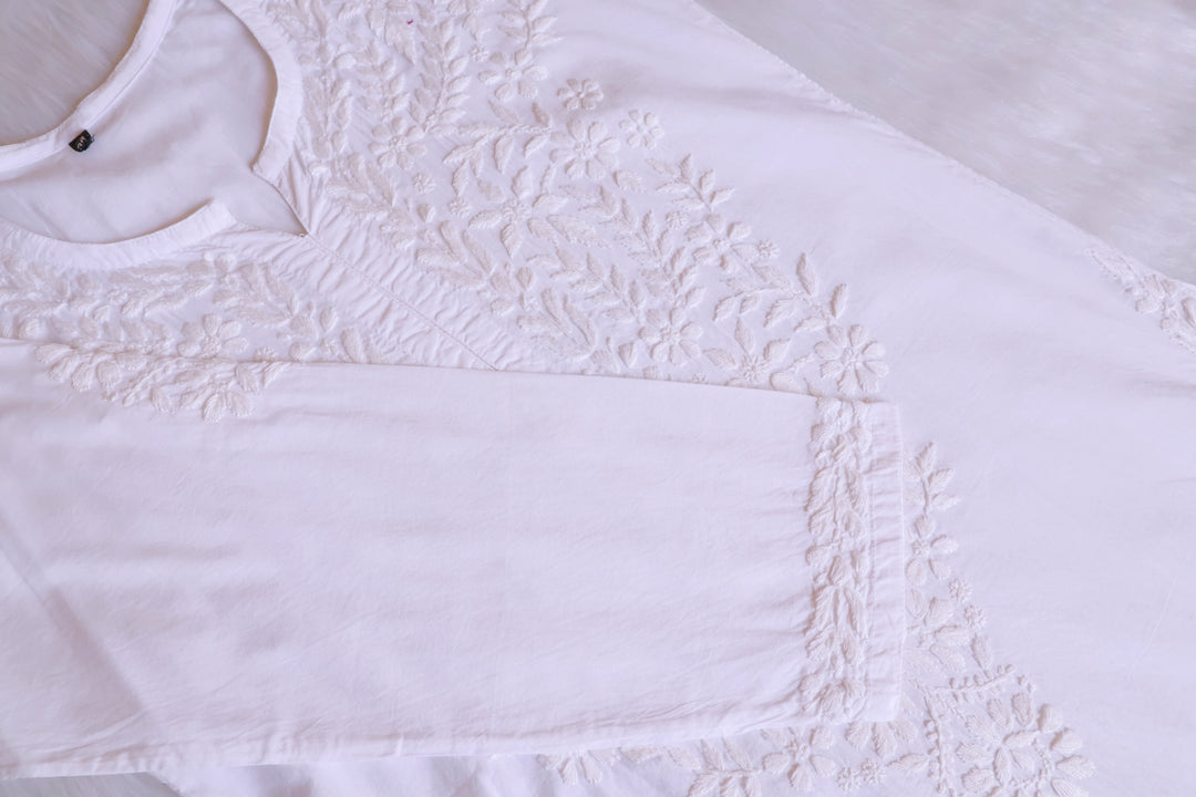 Raheema White Long Cotton kurta