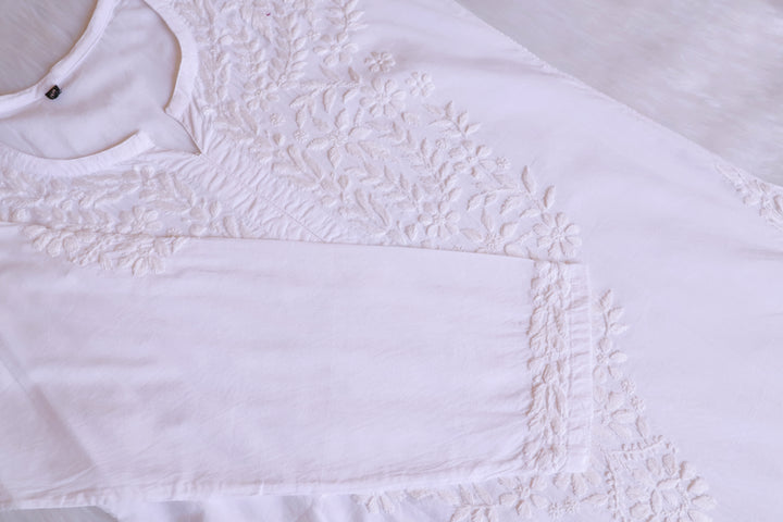 Raheema White Long Cotton kurta