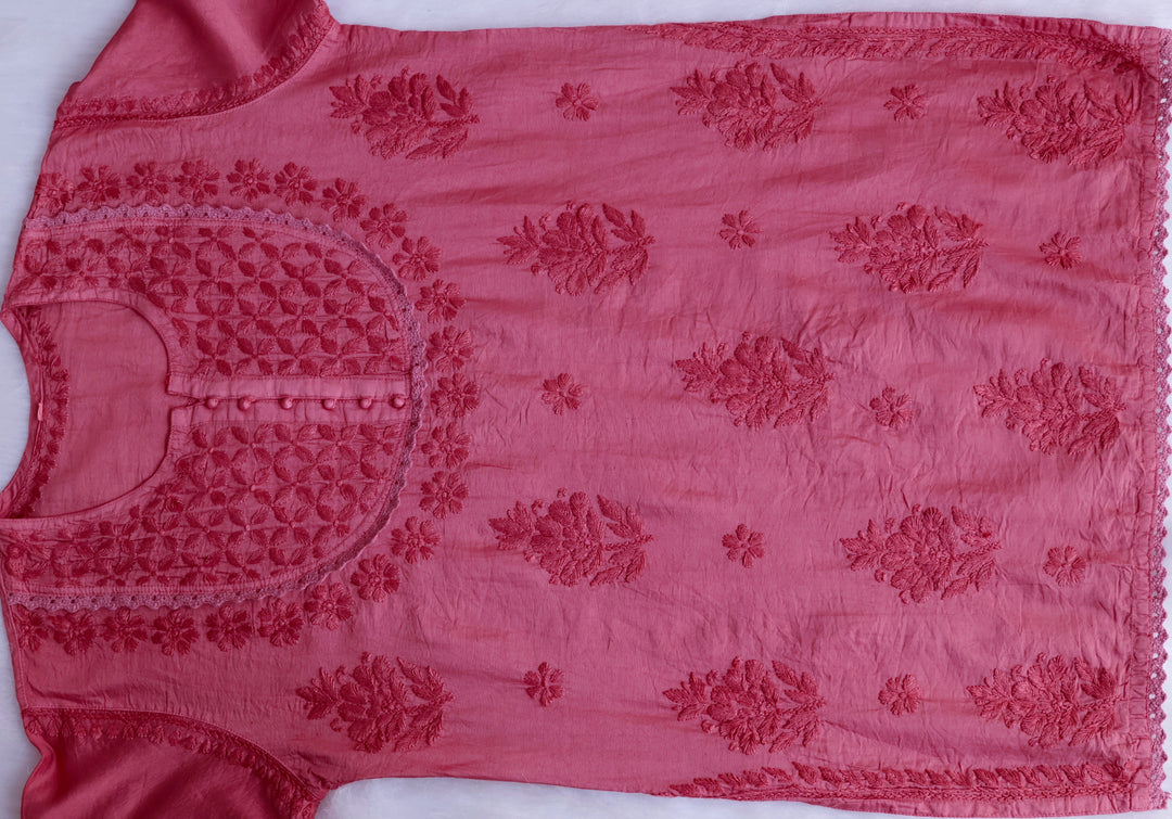 Jannat Mauve Pink Short Chanderi Kurta - Noor Chikankari