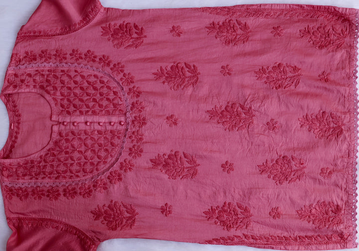 Jannat Mauve Pink Short Chanderi Kurta - Noor Chikankari