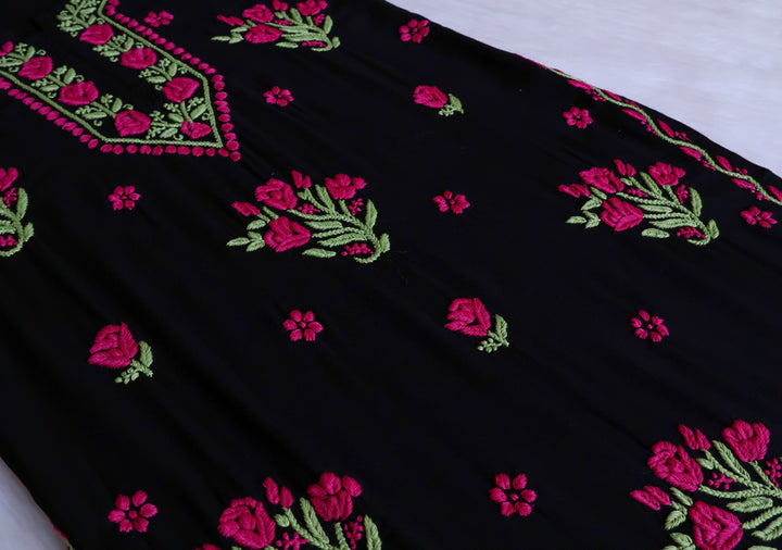 Sofiya Black & Deep Pink Long Rayon Kurta