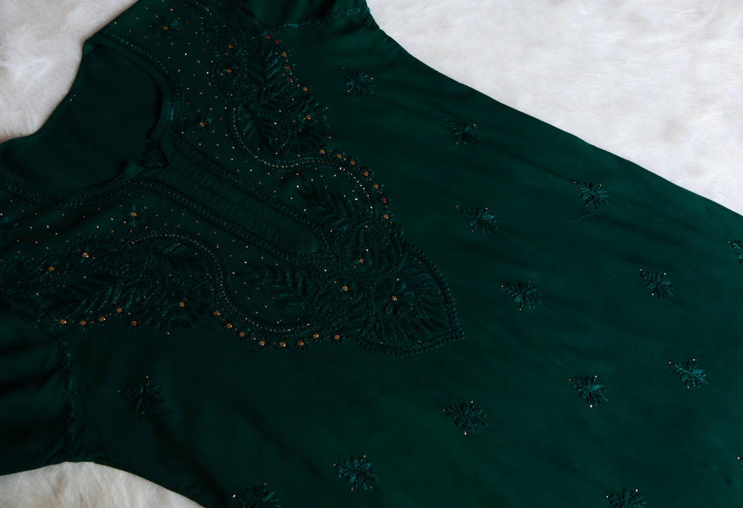 Naida Bottle Green 2 piece Rayon Mukaish set