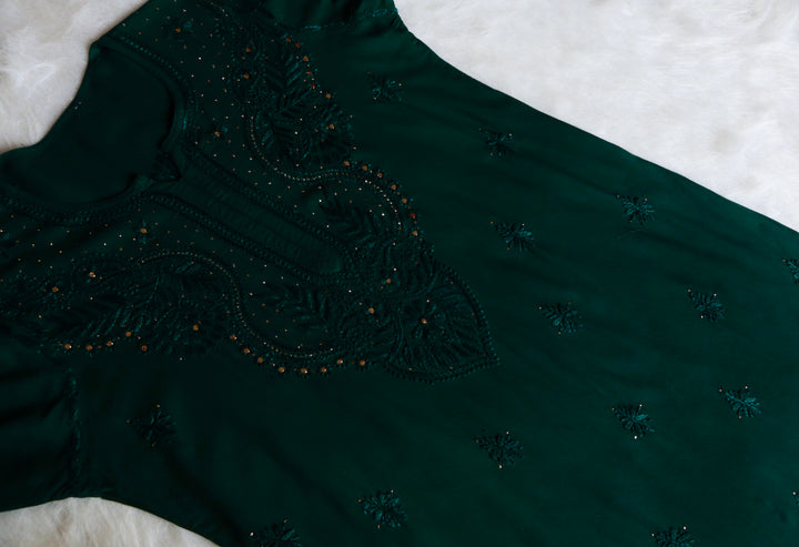 Naida Bottle Green 2 piece Rayon Mukaish set