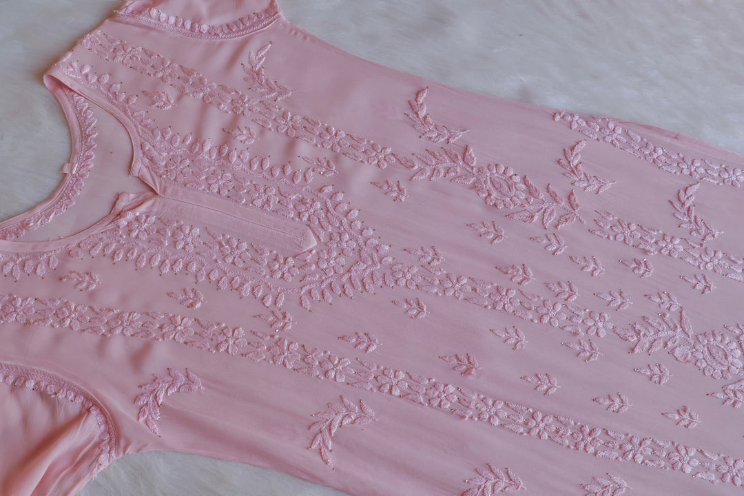 Zamda Rose Beige Viscose Georgette Kurta