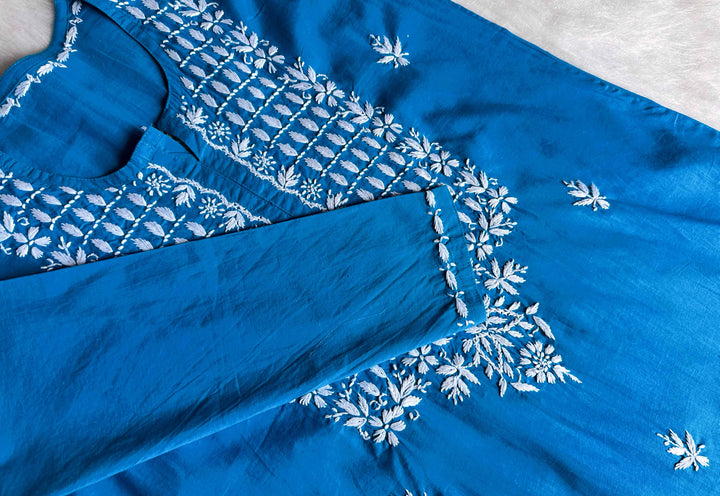 Rumaana Peacock Blue Cotton Kurta