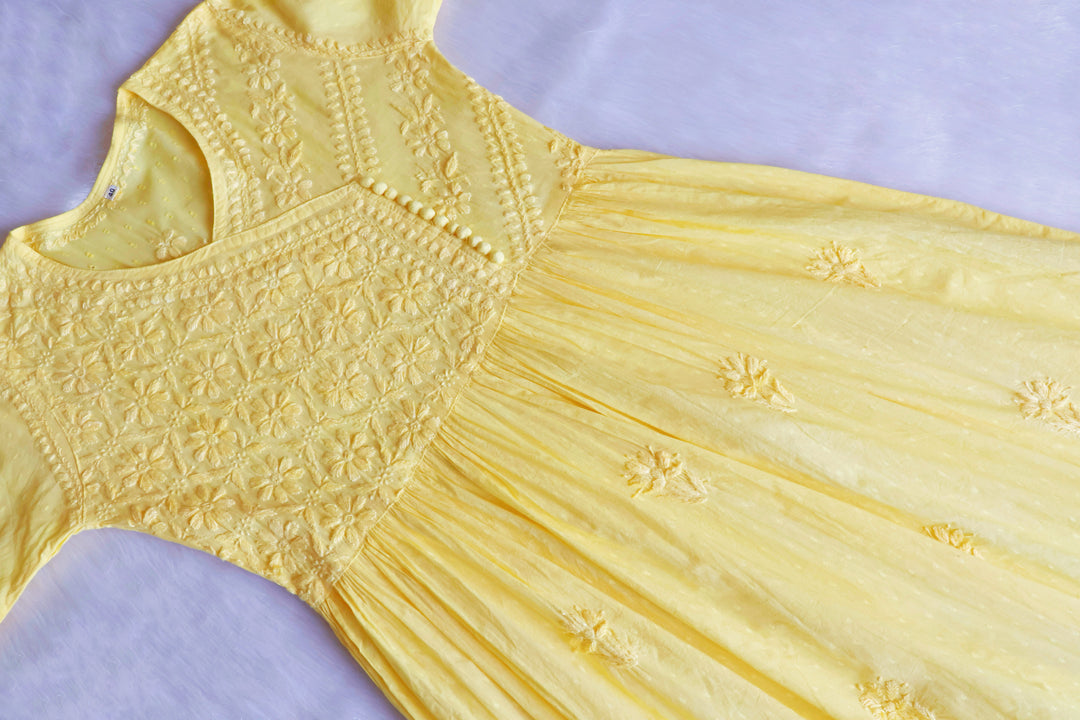 Nazakat Yellow Pure Cotton Angarakha Dress