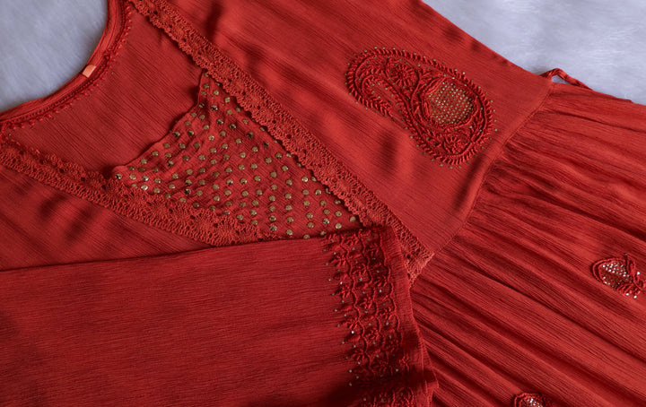 Anabiya Rust Pure Chiffon Dress