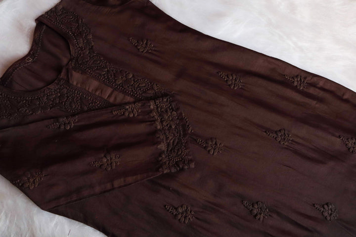 Zimra Luxe Chocolate Brown 3 Piece Pure Chanderi set