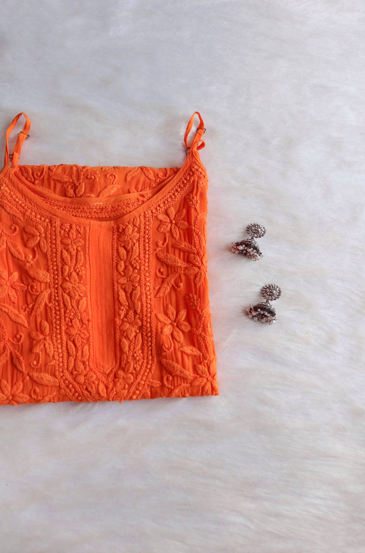 Mehr Orange Viscose Strappy Kurta