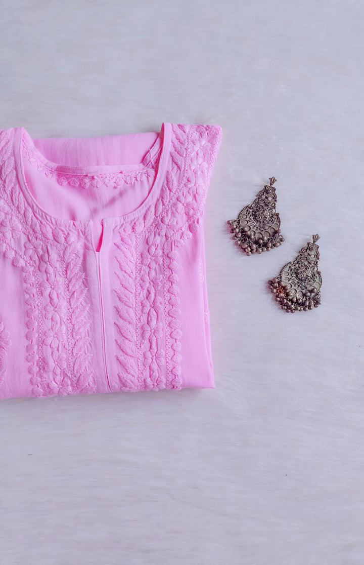 Alina Baby Pink Long Rayon Kurta