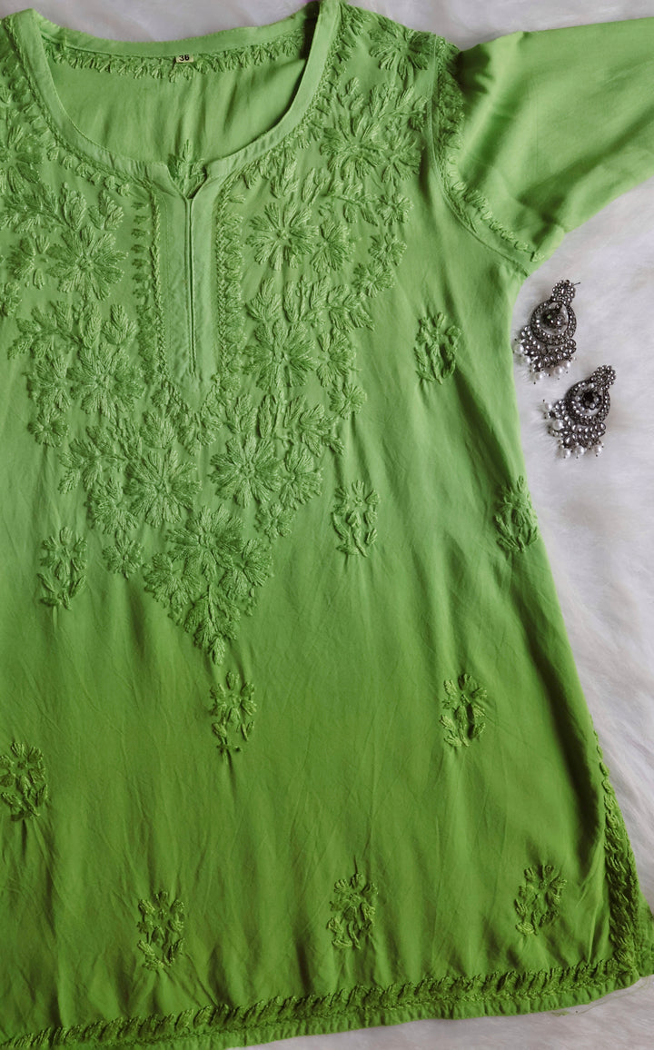 Farhaa Lime Green Ombre Short Rayon Kurta