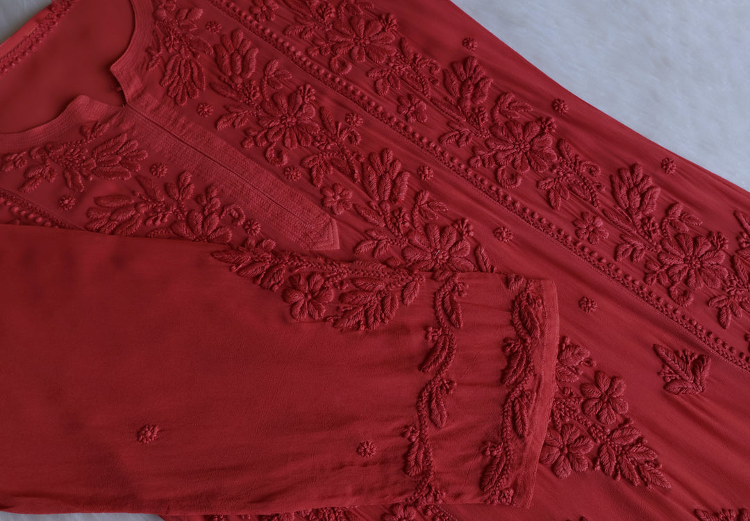 Mahnoor Ruby Red Viscose Georgette Kurta