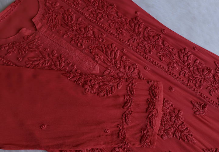 Mahnoor Ruby Red Viscose Georgette Kurta