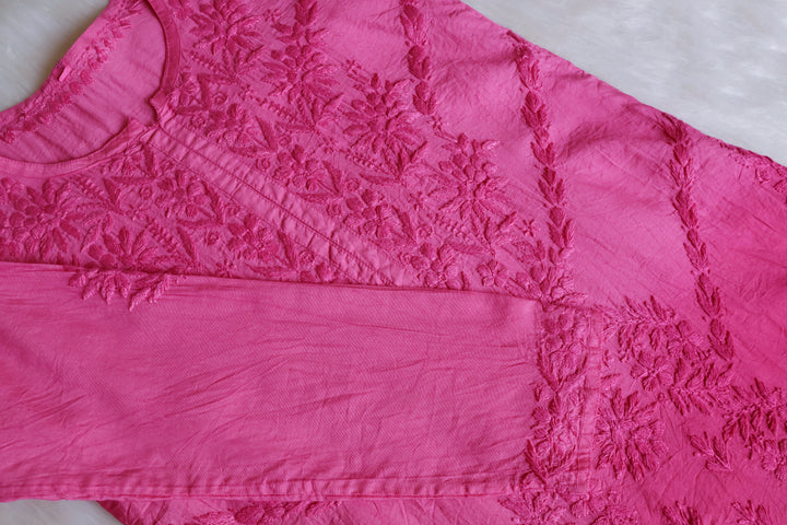 Jannat Baby Pink Pure Chanderi set - Noor Chikankari