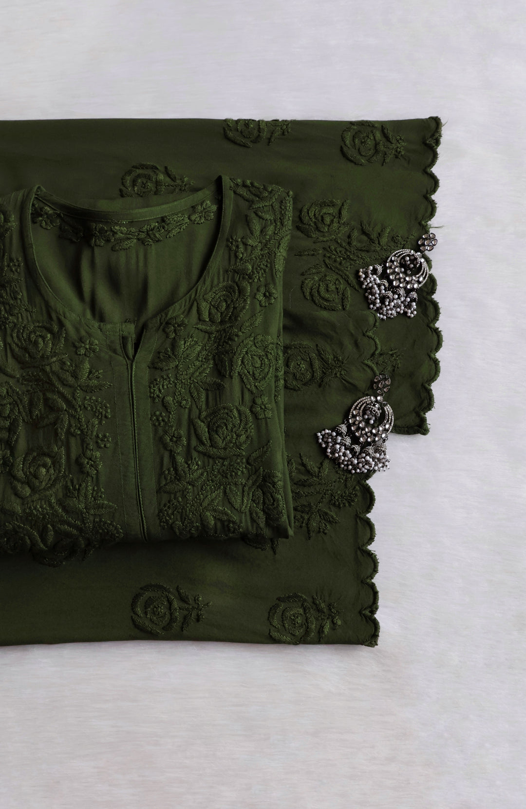 Gul Olive Green Scalloped Rayon set