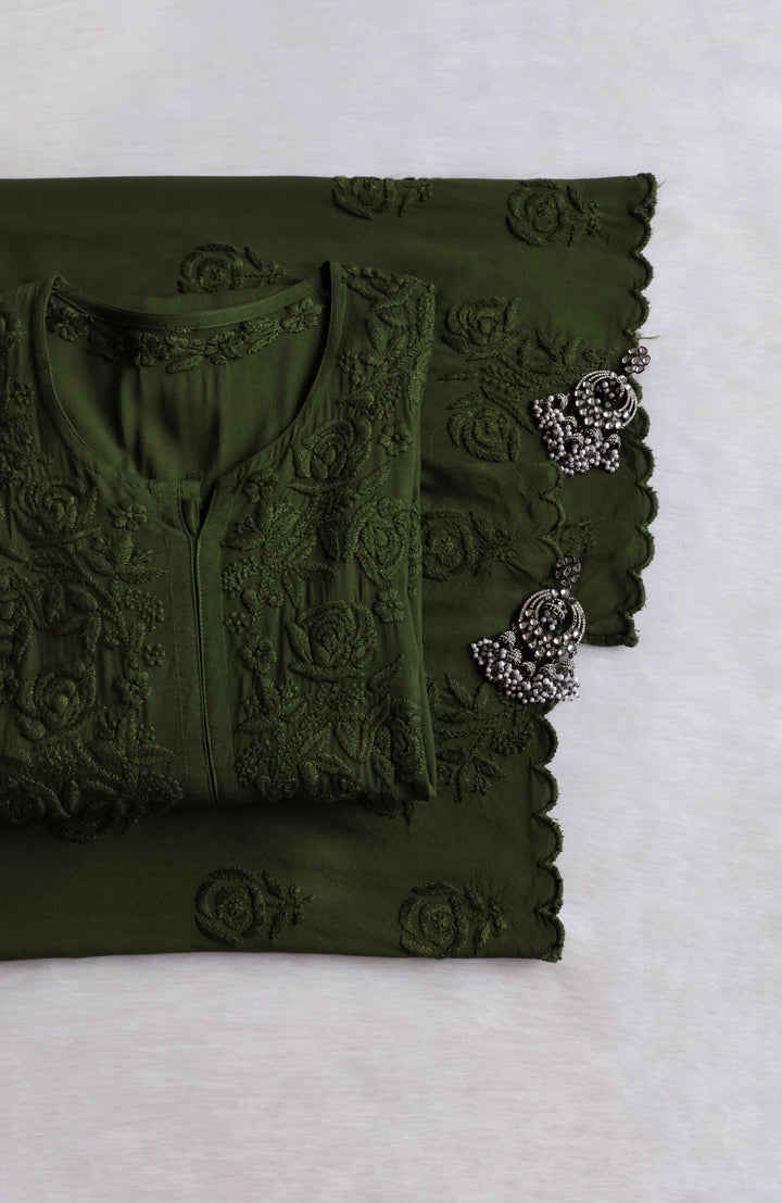 Gul Olive Green Scalloped Rayon set