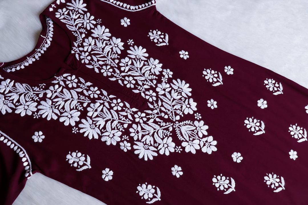 Maisha Deep Plum Scalloped Long Rayon Kurta