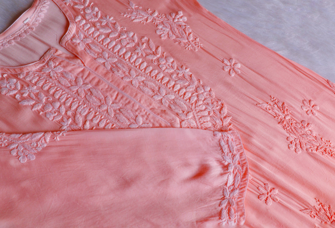 Mahnoor Peach Modal Silk Kurta Set