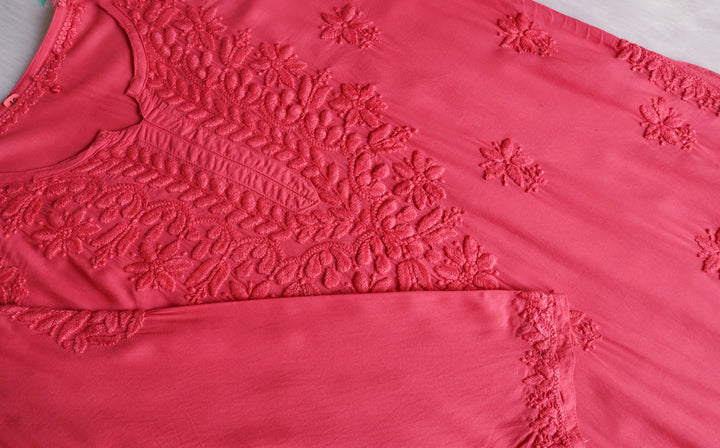 Sarah Rose Pink Modal short top - Noor Chikankari