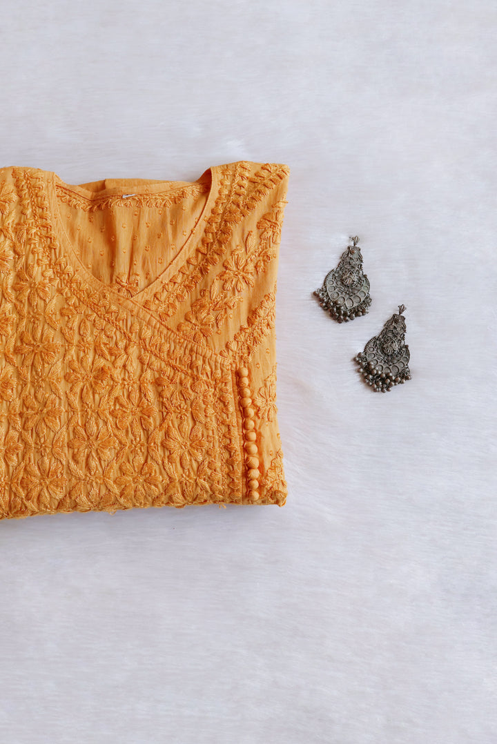 Nazakat Mustard Pure Cotton Angarakha Dress