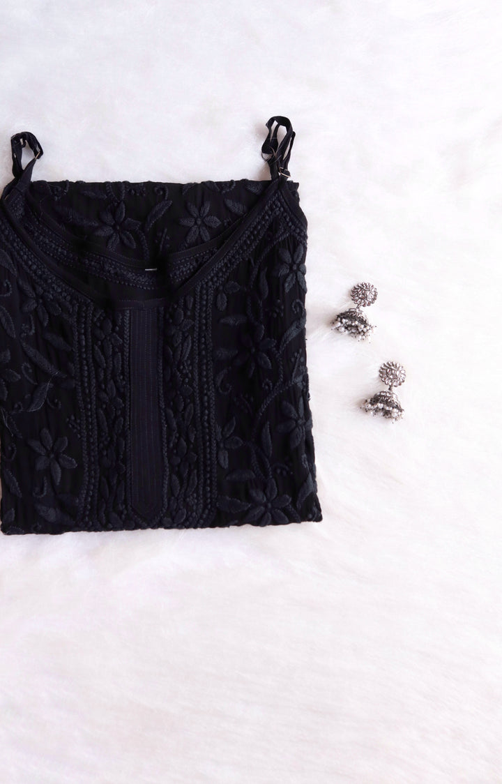 Mehr Black Viscose Strappy Kurta
