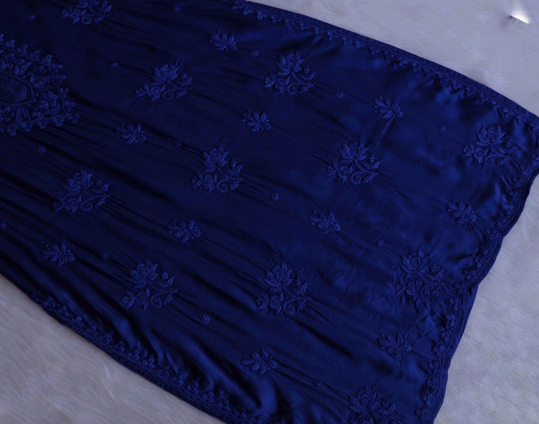 Mehr Royal Blue Long Modal Silk Kurta - Noor Chikankari