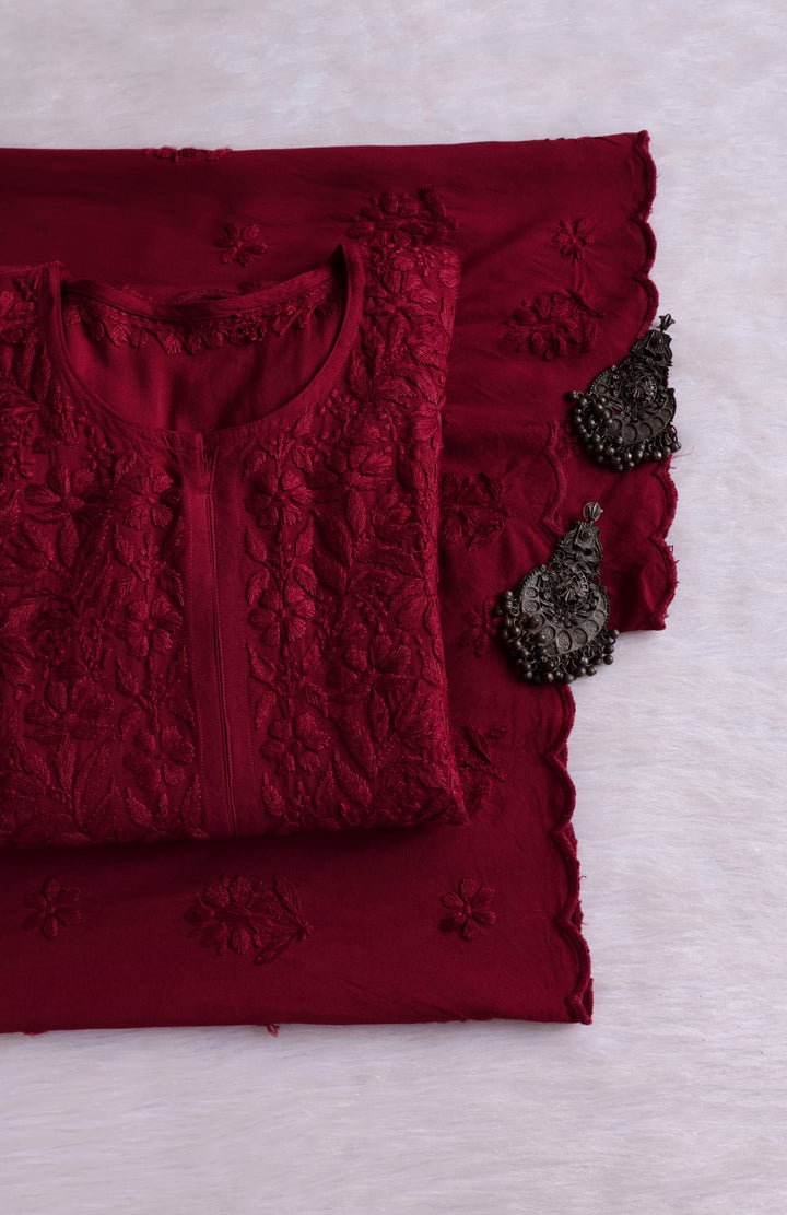 Alishba Deep Plum Scalloped Rayon set