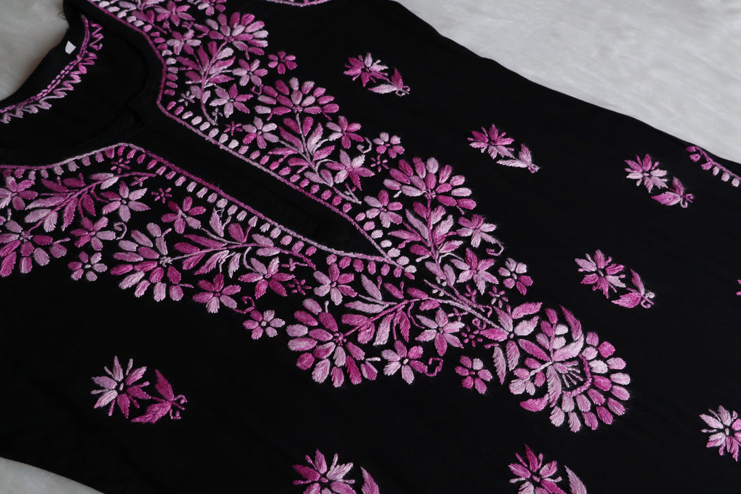 Laiba Black & Lavender Long Rayon kurta