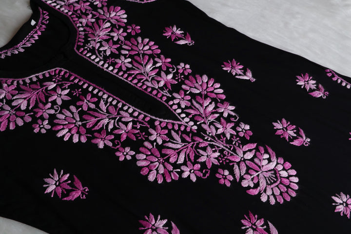 Laiba Black & Lavender Long Rayon kurta
